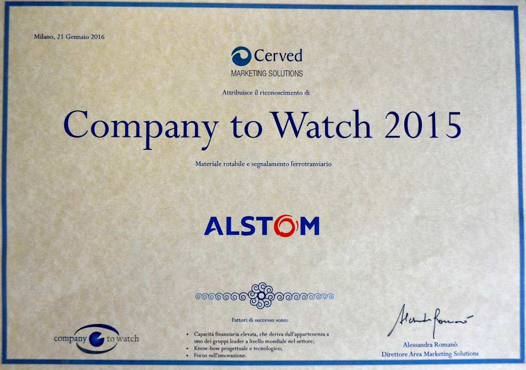 Il riconoscimento assegnato ad Alstom